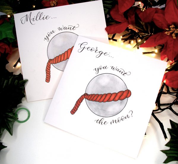 Personalised you want the moon? christmas card with calligraphy