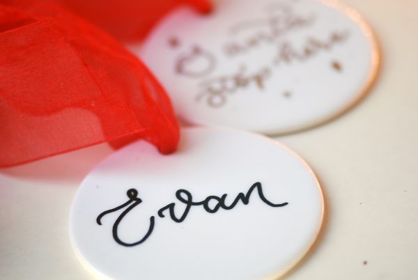 Personalised porcelain baubles with black ink for christmas tree