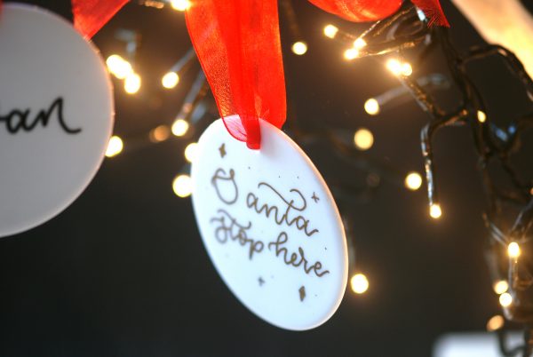 Personalised porcelain baubles with gold ink for christmas tree